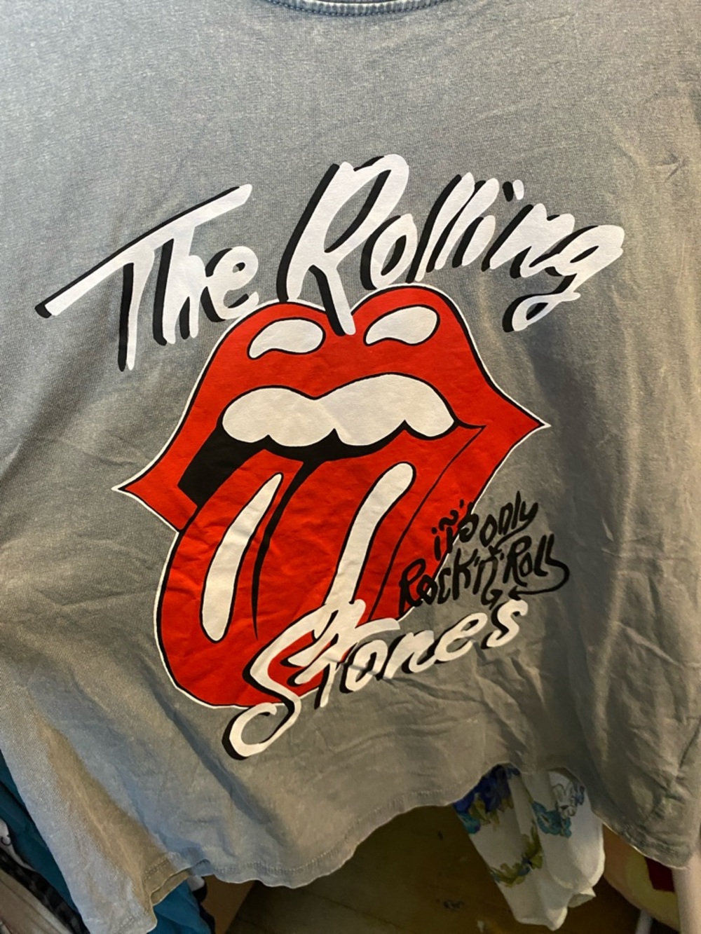 Zara Gray Rolling Stones Tongue Graphic Tee with Red Logo - Picture 2 of 4